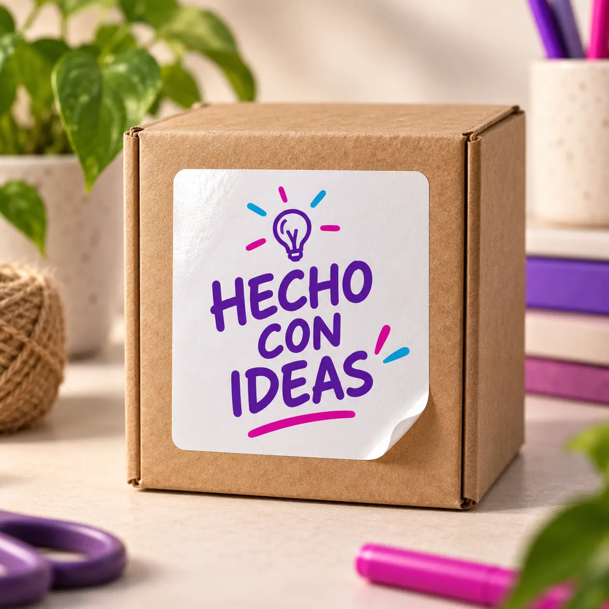 Etiqueta de papel couché semibrillante adherida a una caja de cartón: para cajas, envíos e identificación
